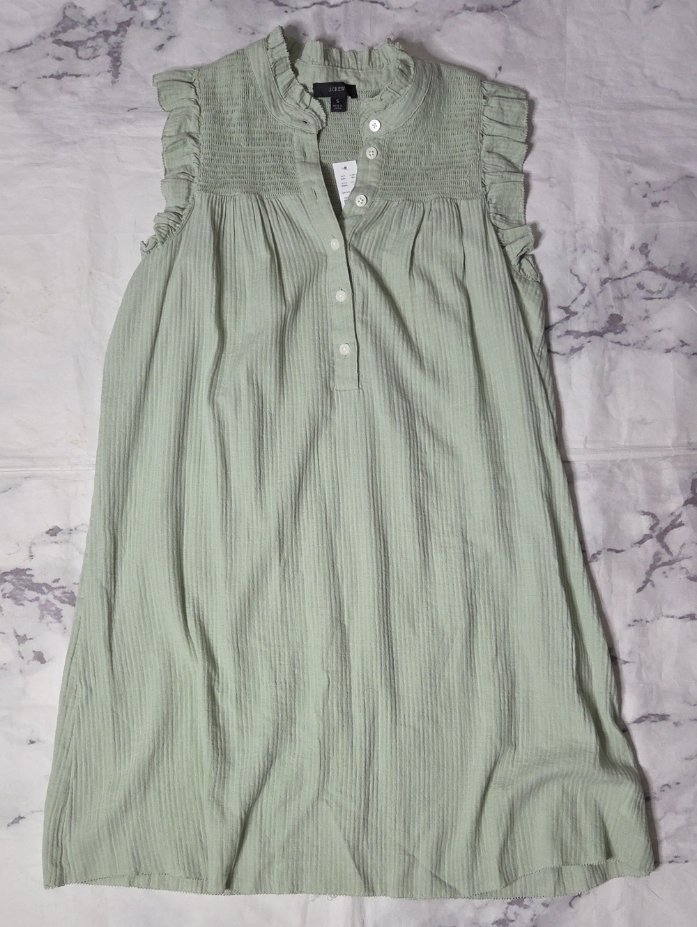 J. Crew Light Sage Green Sleeveless Ruffled Yoke Dress